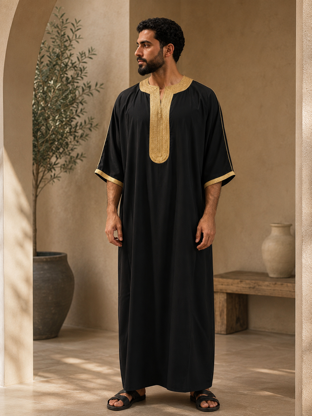 moroccan thobe black gold2 Marrokaanse Kandora Qandoura Kamis Thobe - Image 1